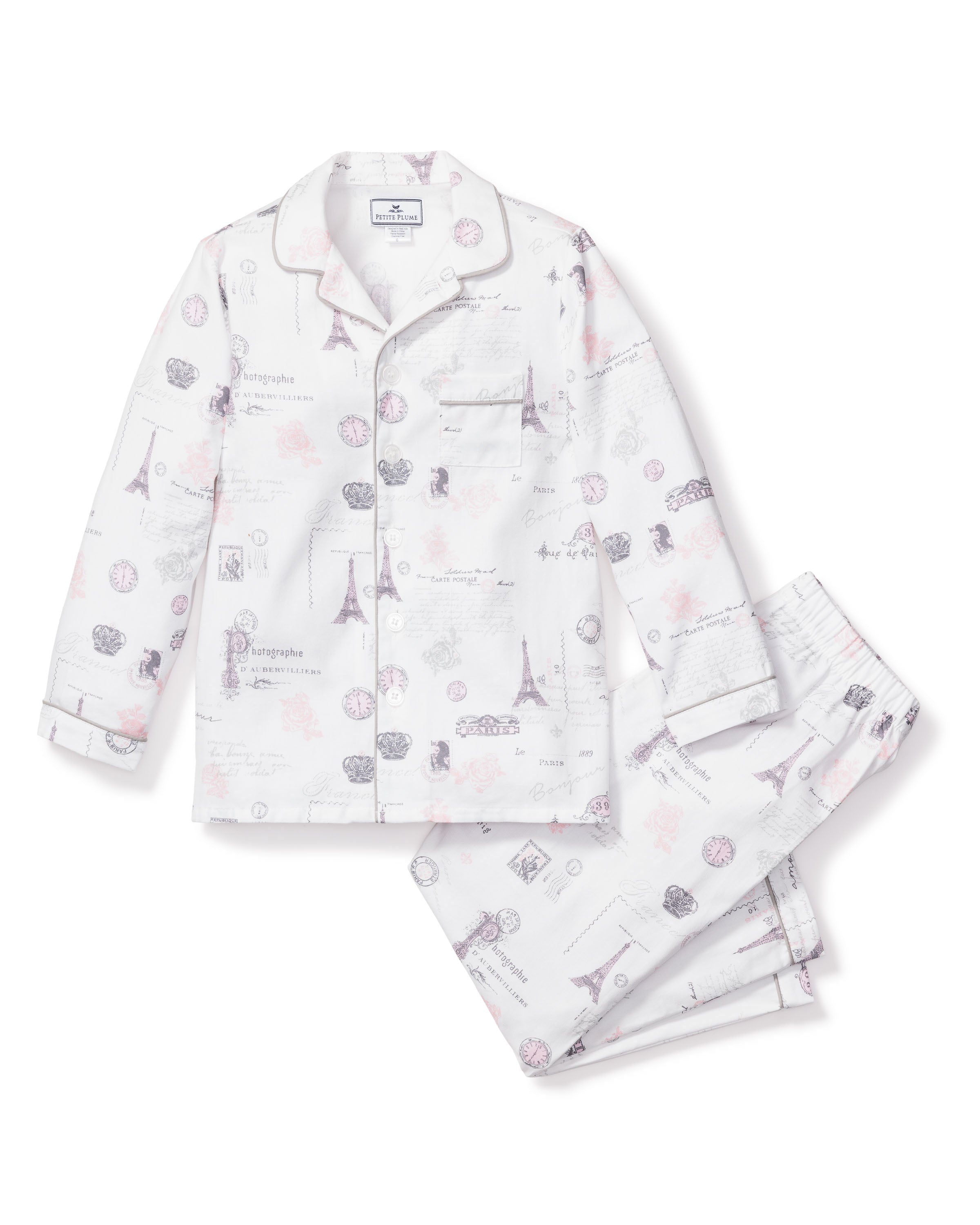 Kid's Twill Pajama Set in Paris Musings