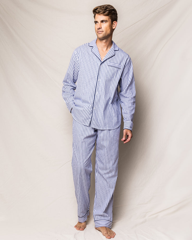 Mens Classic Style Blue Full Length Cotton Blend Pyjama Set