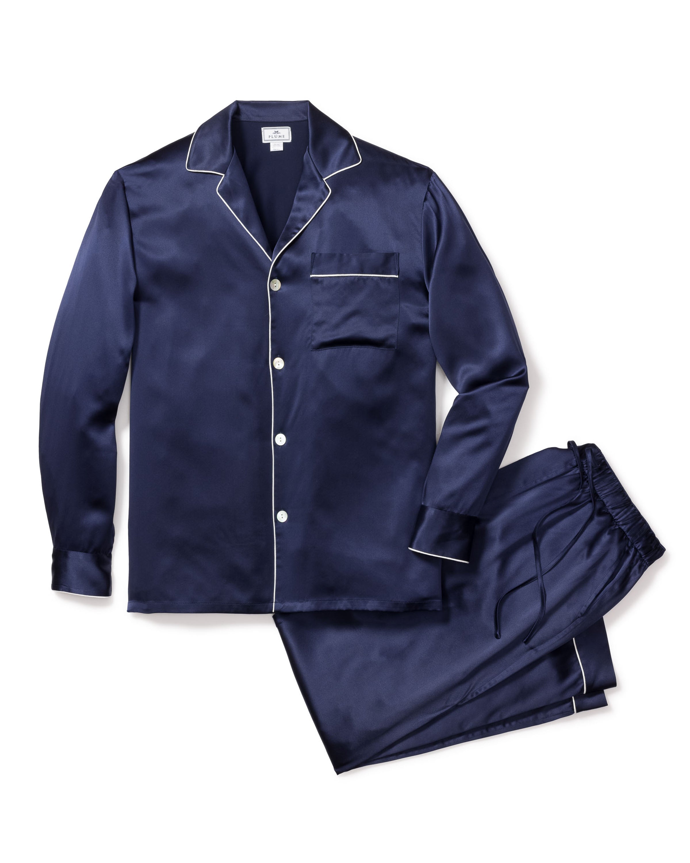 Men's Silk Pajama Set in Navy