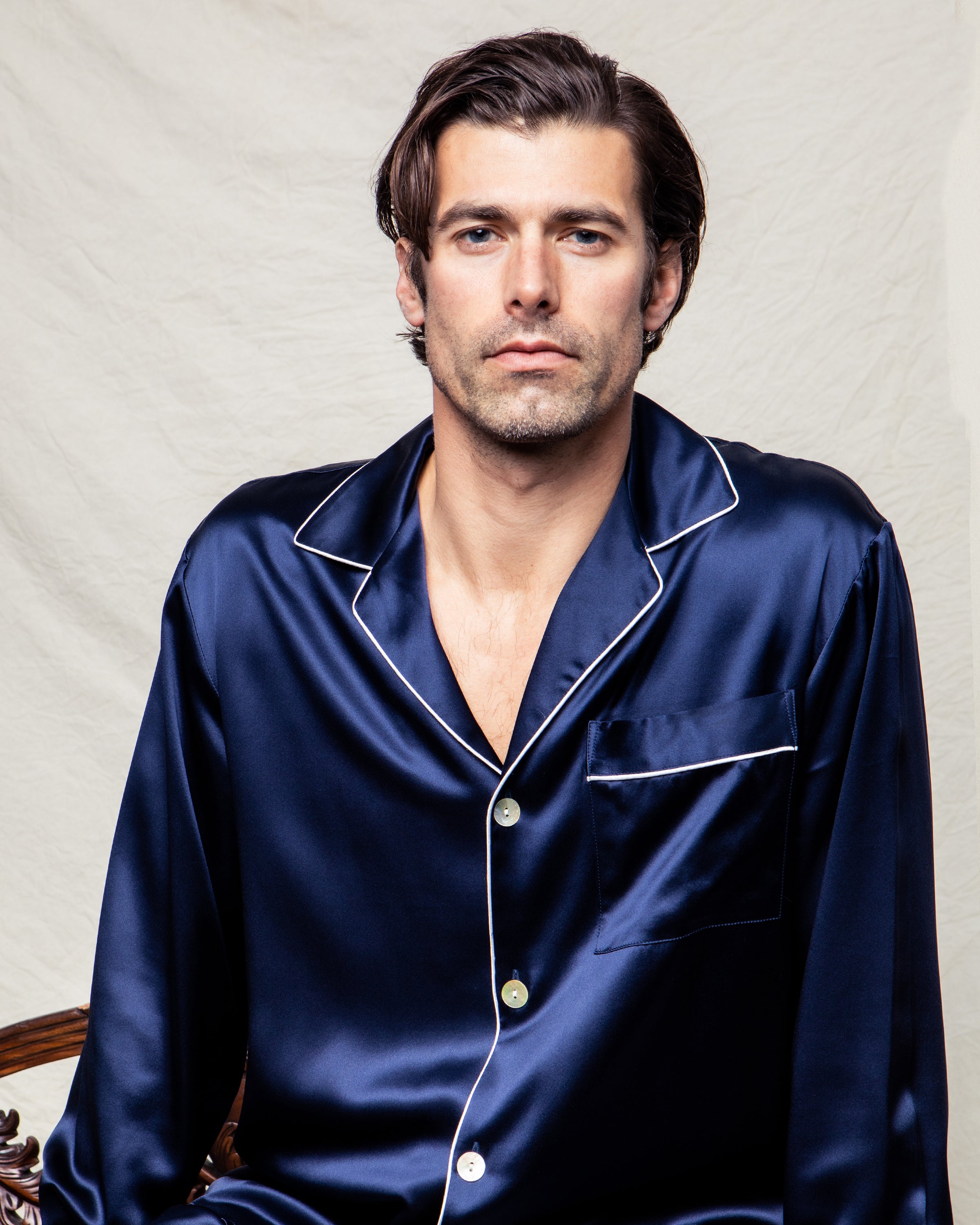 Men's Silk Pajama Set in Navy