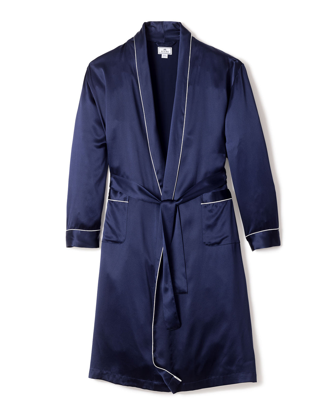 Men's Silk Long Robe in Navy