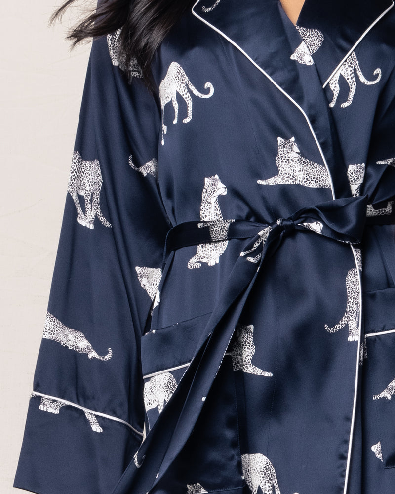 Women's Silk Long Robe in Panthère de Nuit – Petite Plume