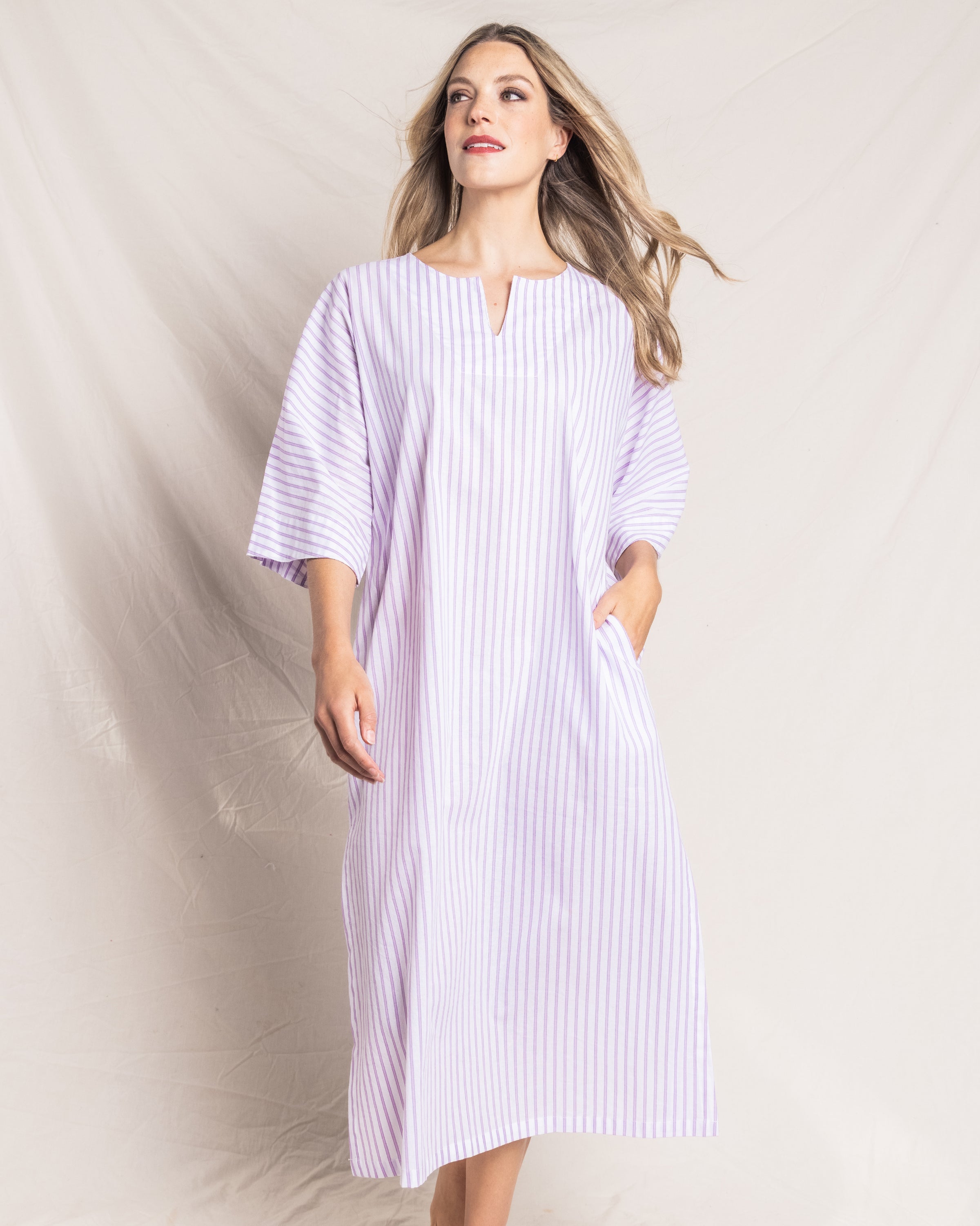 Women s Navy French Ticking Caftan Petite Plume