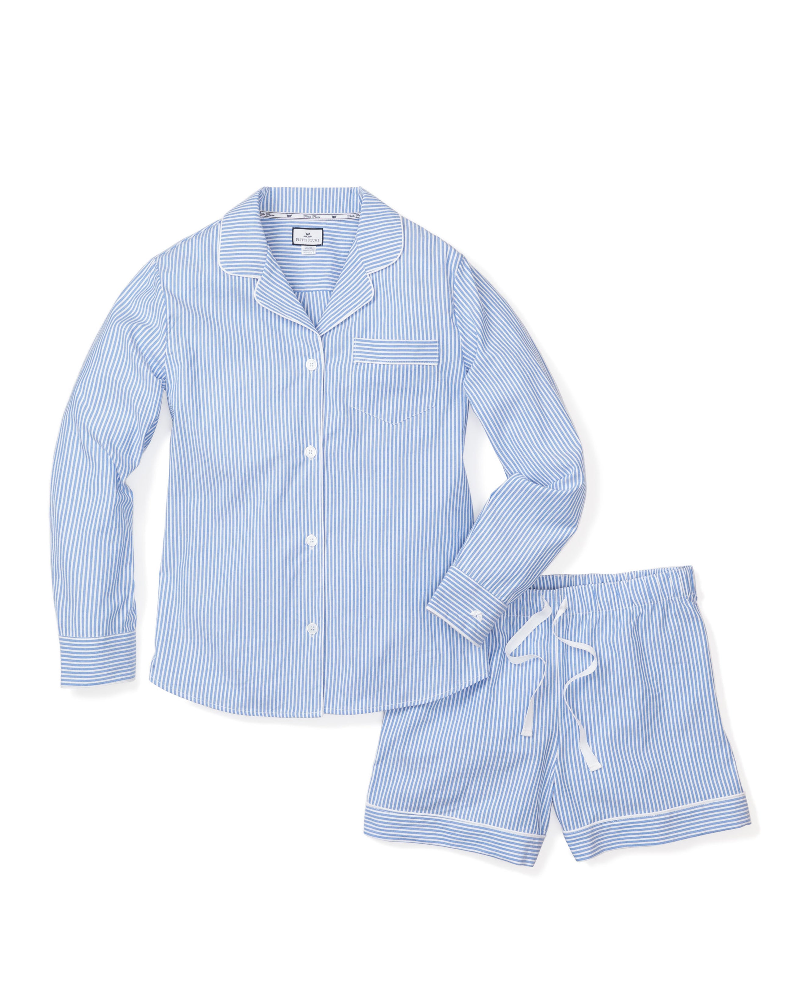 Women's Twill Long Sleeve Short Set in French Blue Seersucker