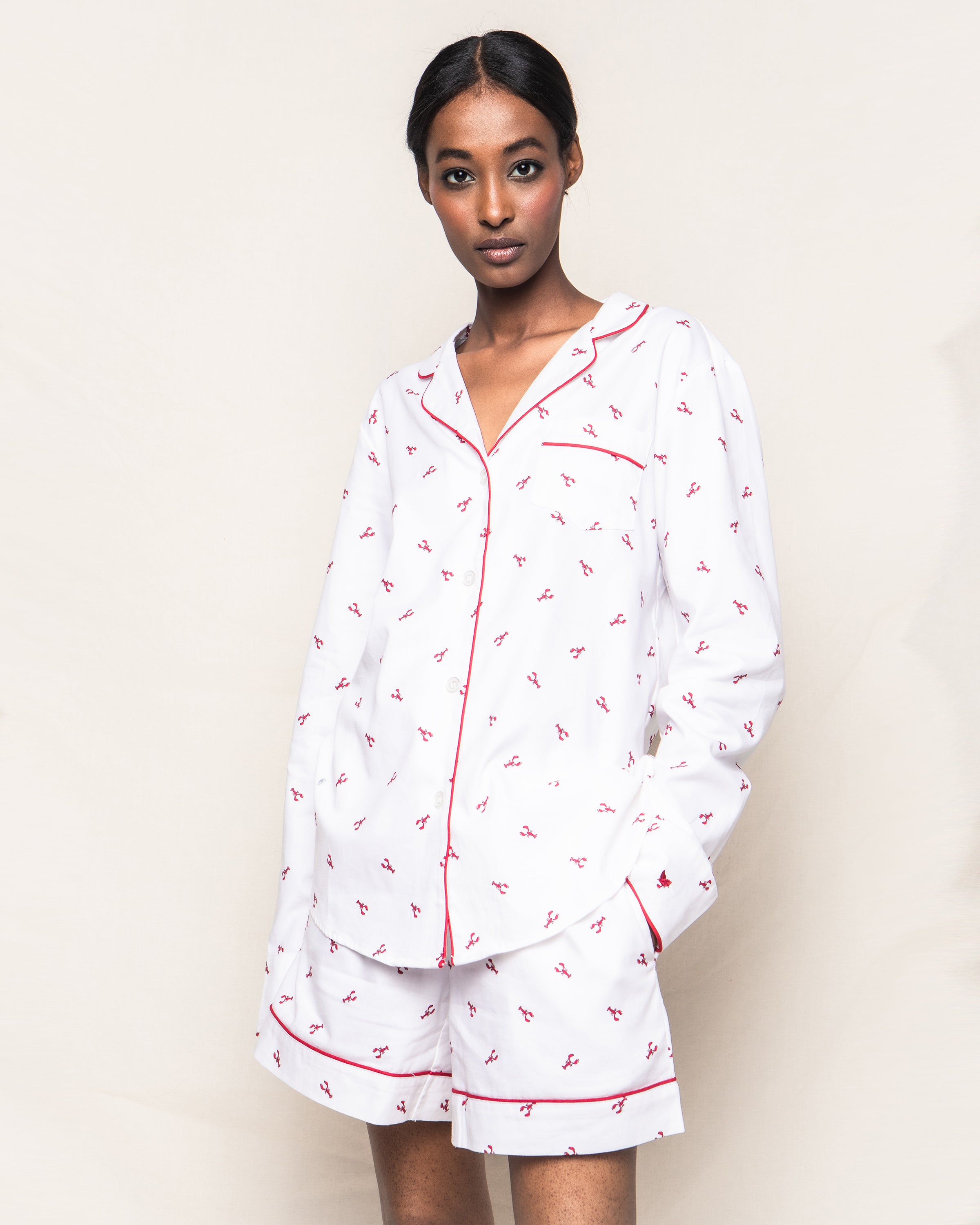 Women's Twill Pajama Long Sleeve Short Set in Brixham Lobsters