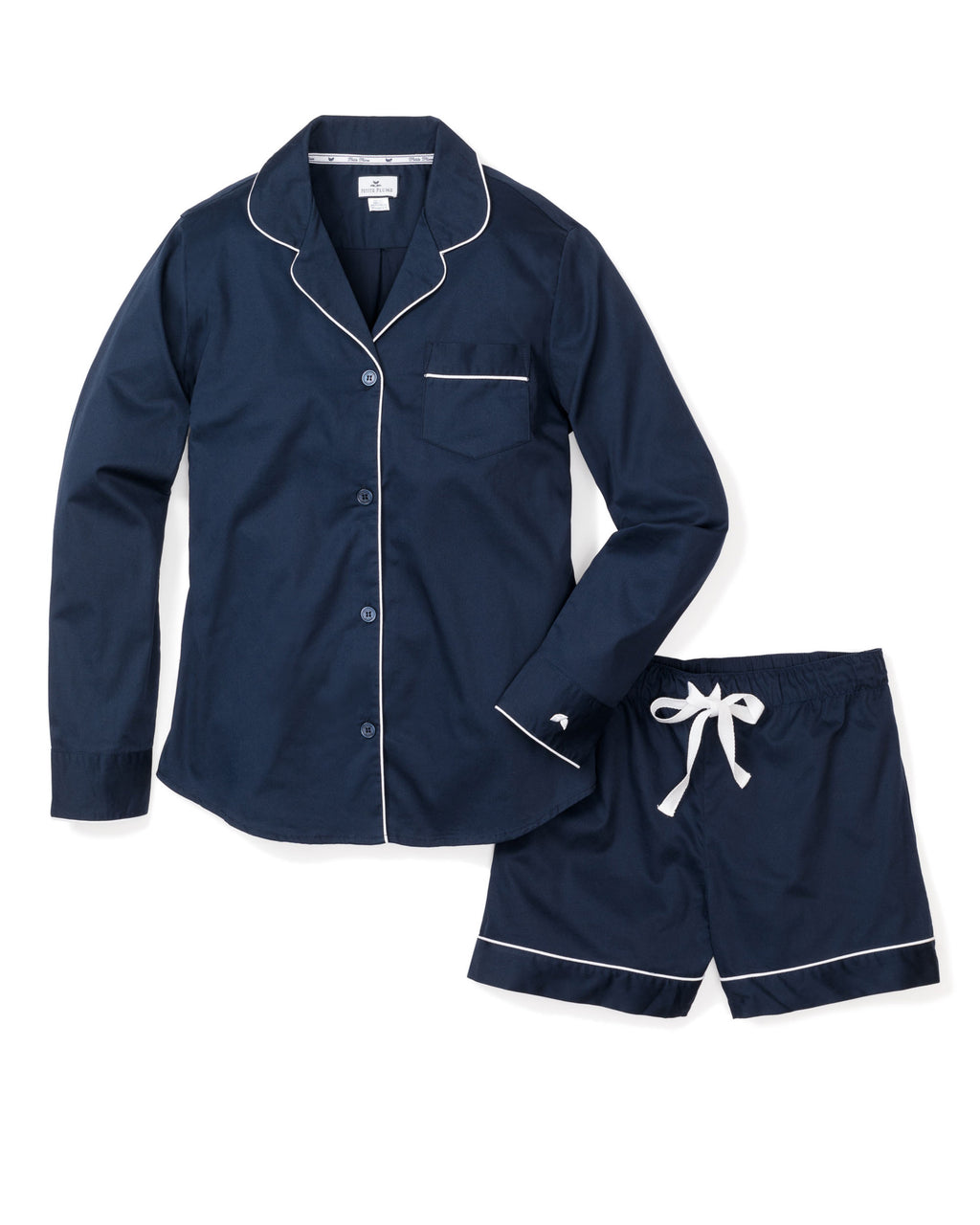 Women's Navy Twill Long Sleeve Short Set – Petite Plume
