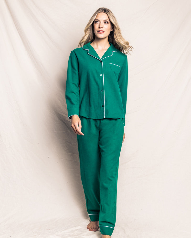 Flannel Pajamas Set Women Winter Solid Green Warm Pijama Femme