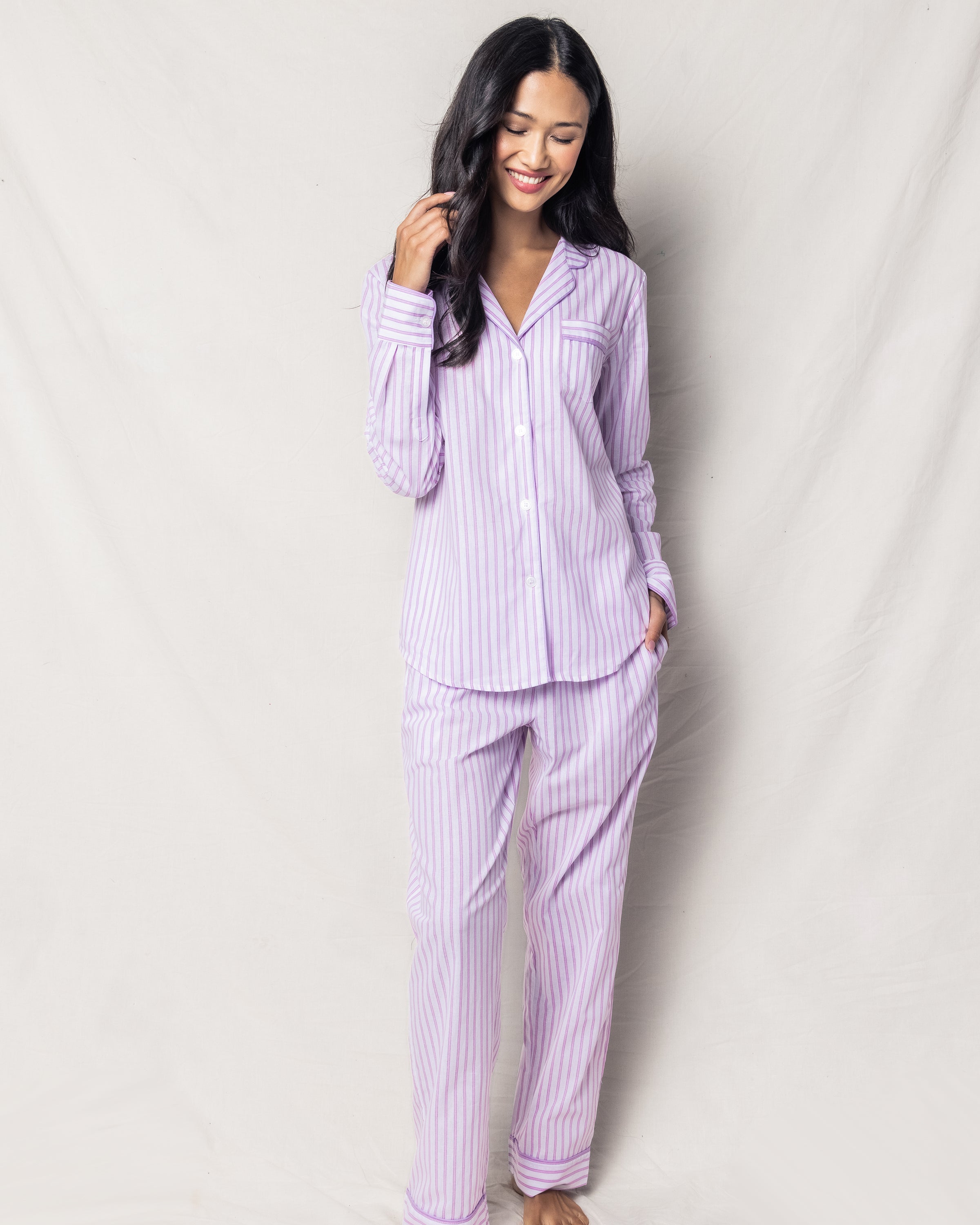 Women s Twill Pajama Set in Lavender French Ticking