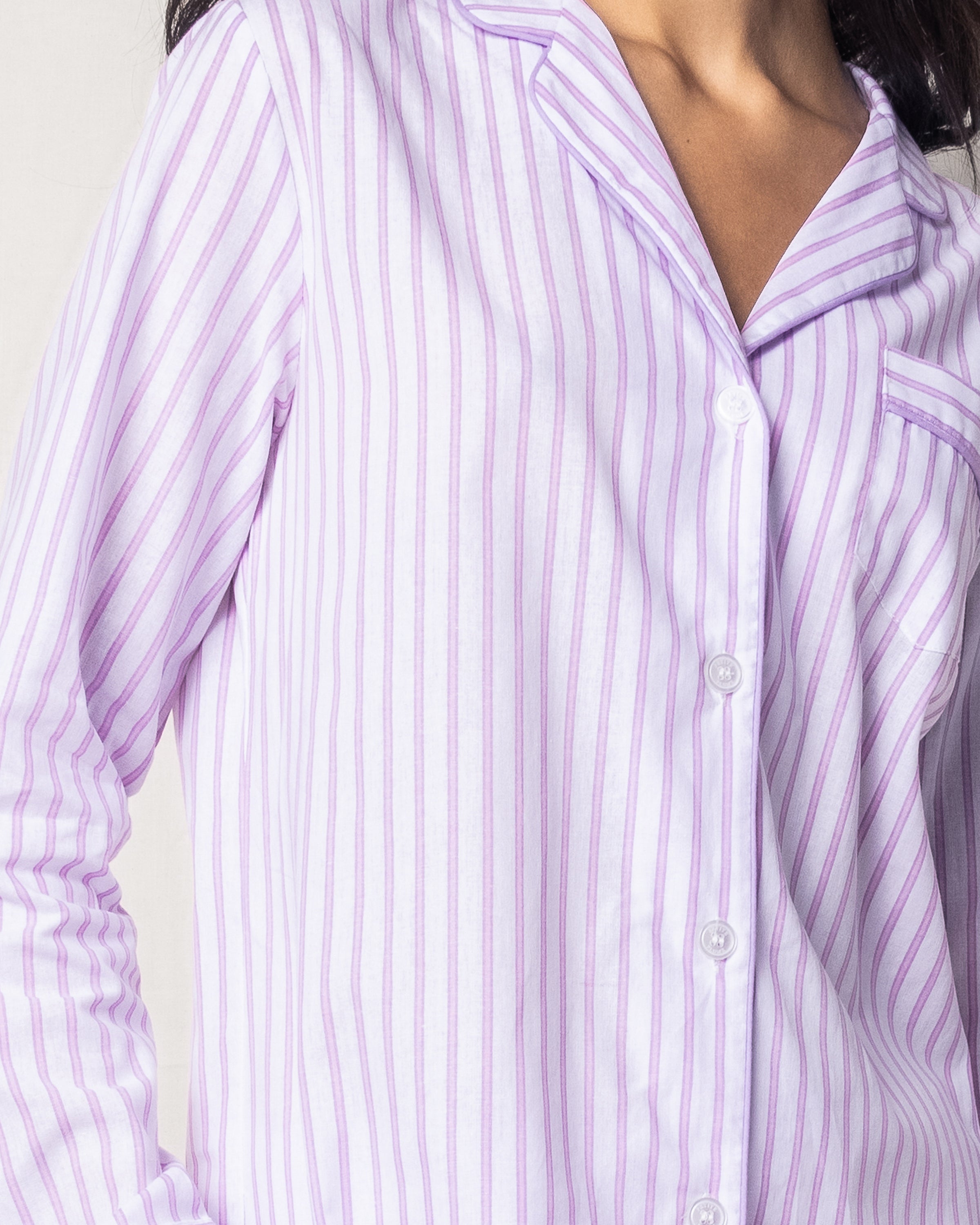 Women's Twill Pajama Set in Lavender French Ticking