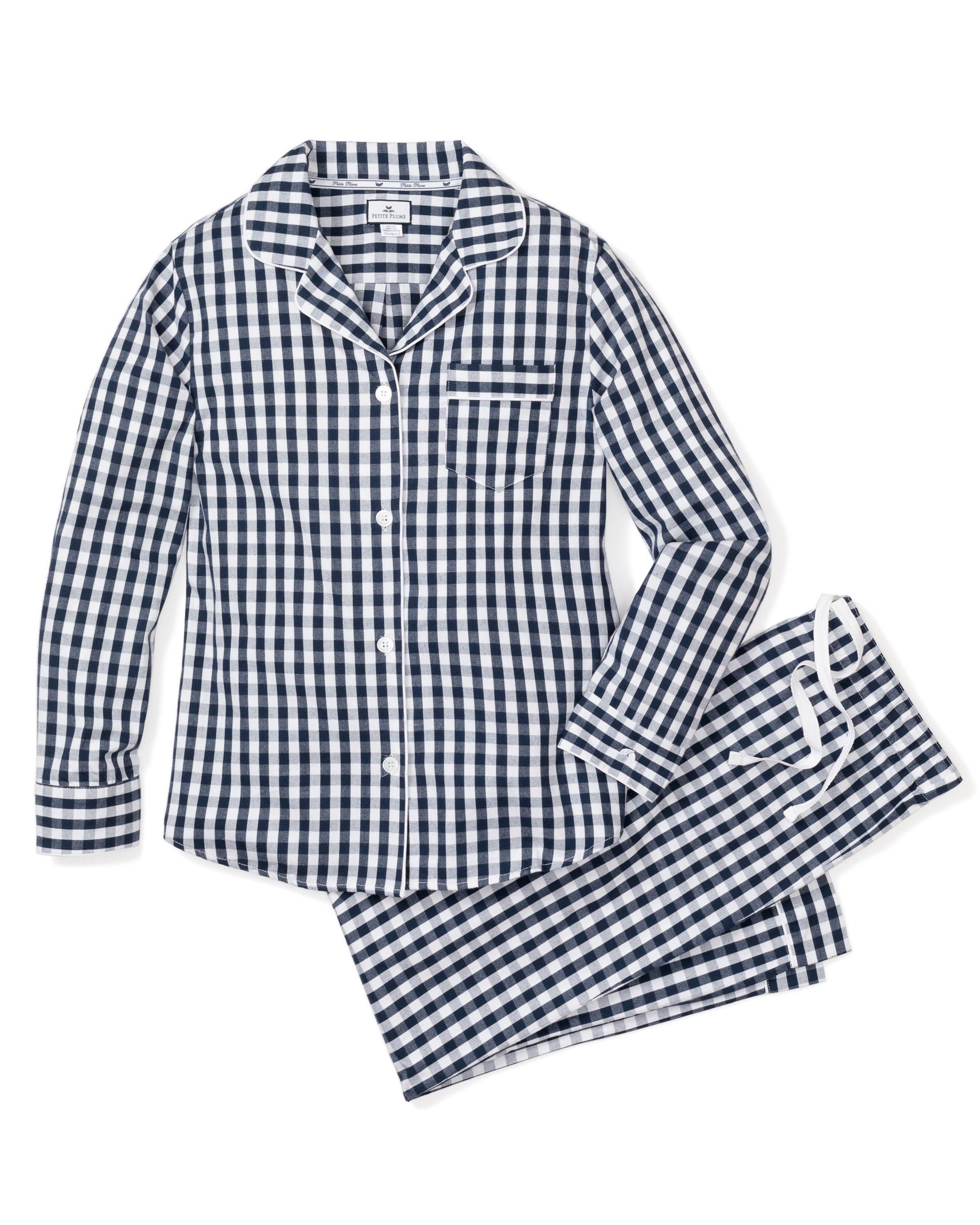 Women's Twill Pajama Set in Navy Gingham