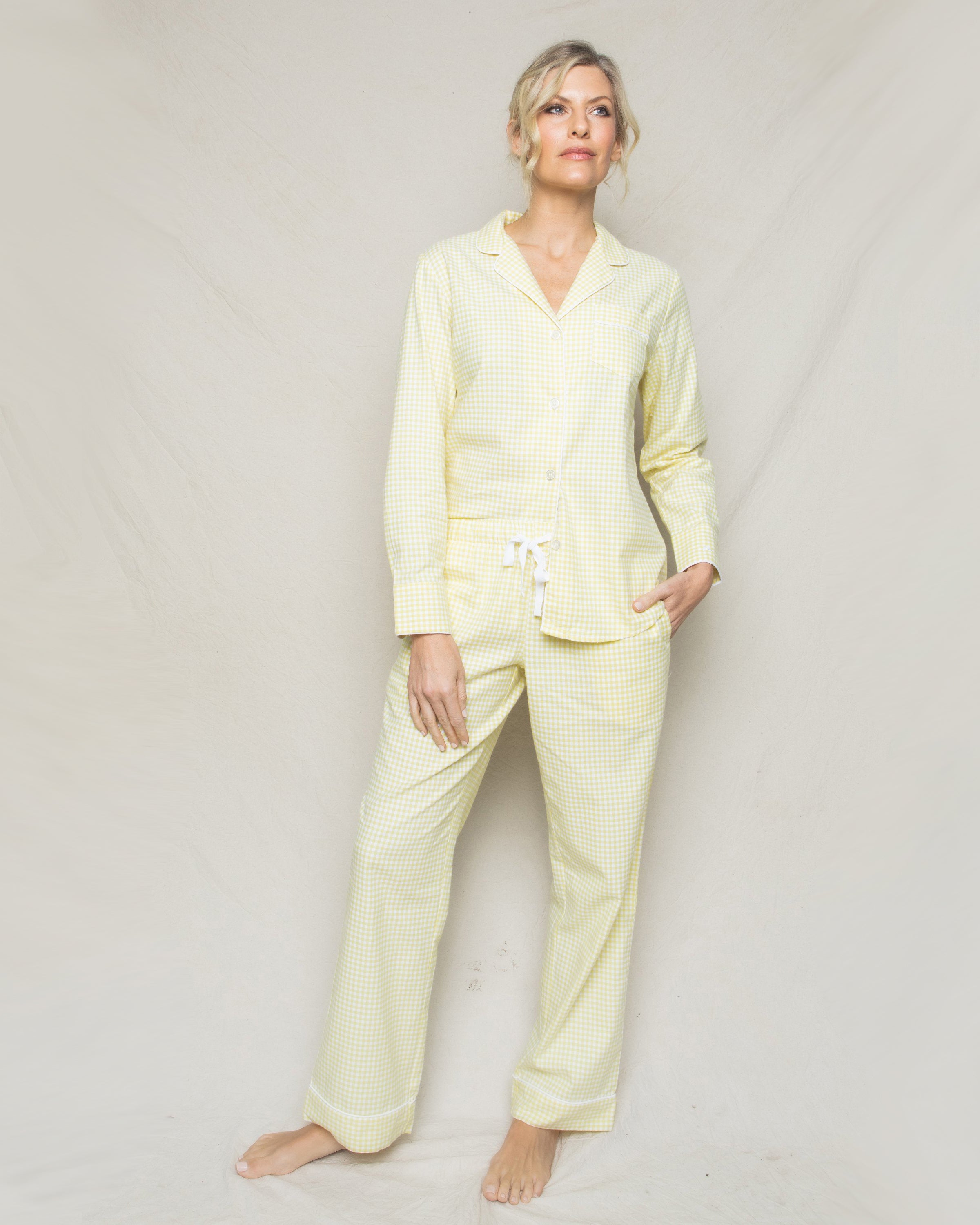 Women's Twill Pajama Set in Yellow Gingham