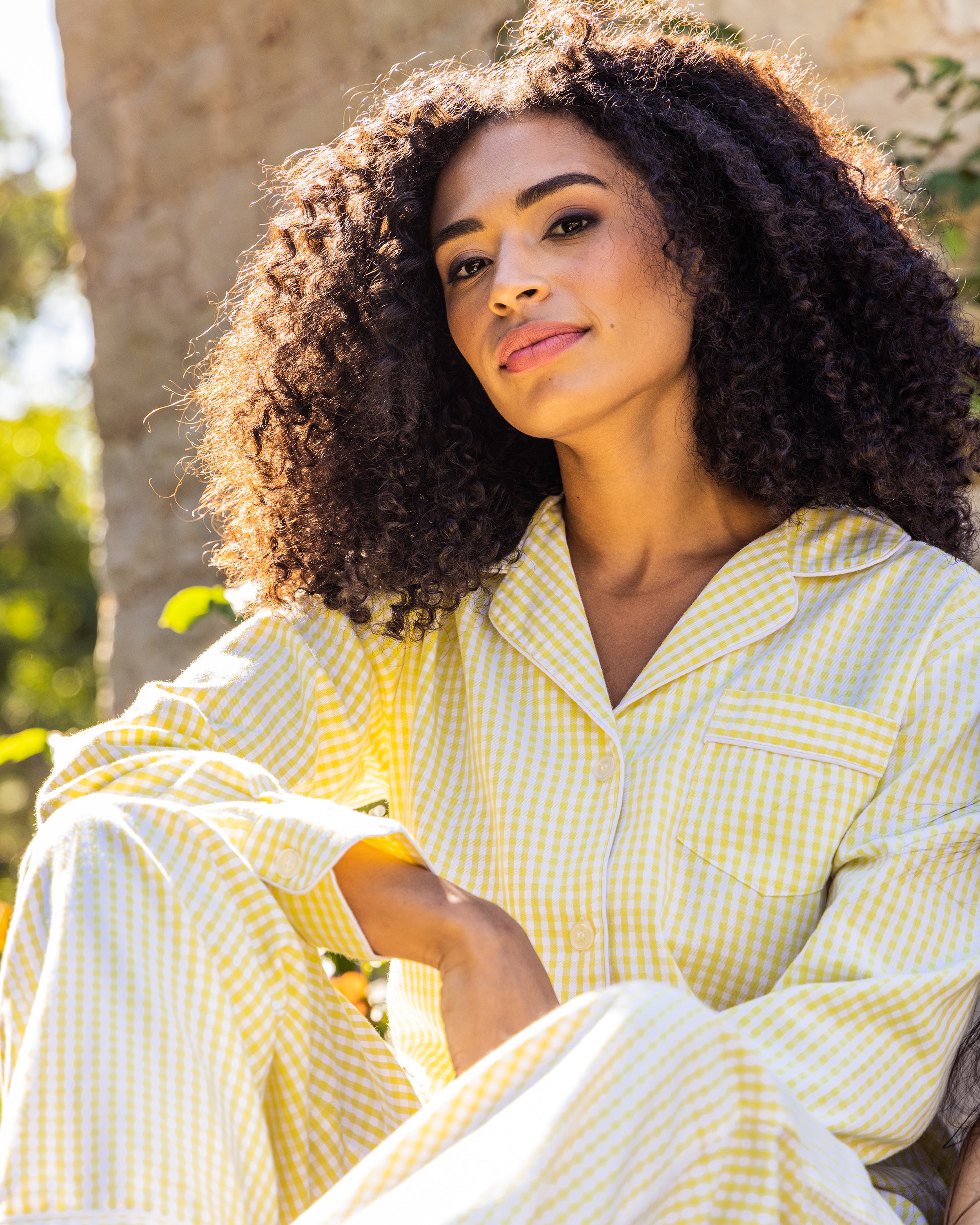 Women's Twill Pajama Set in Yellow Gingham