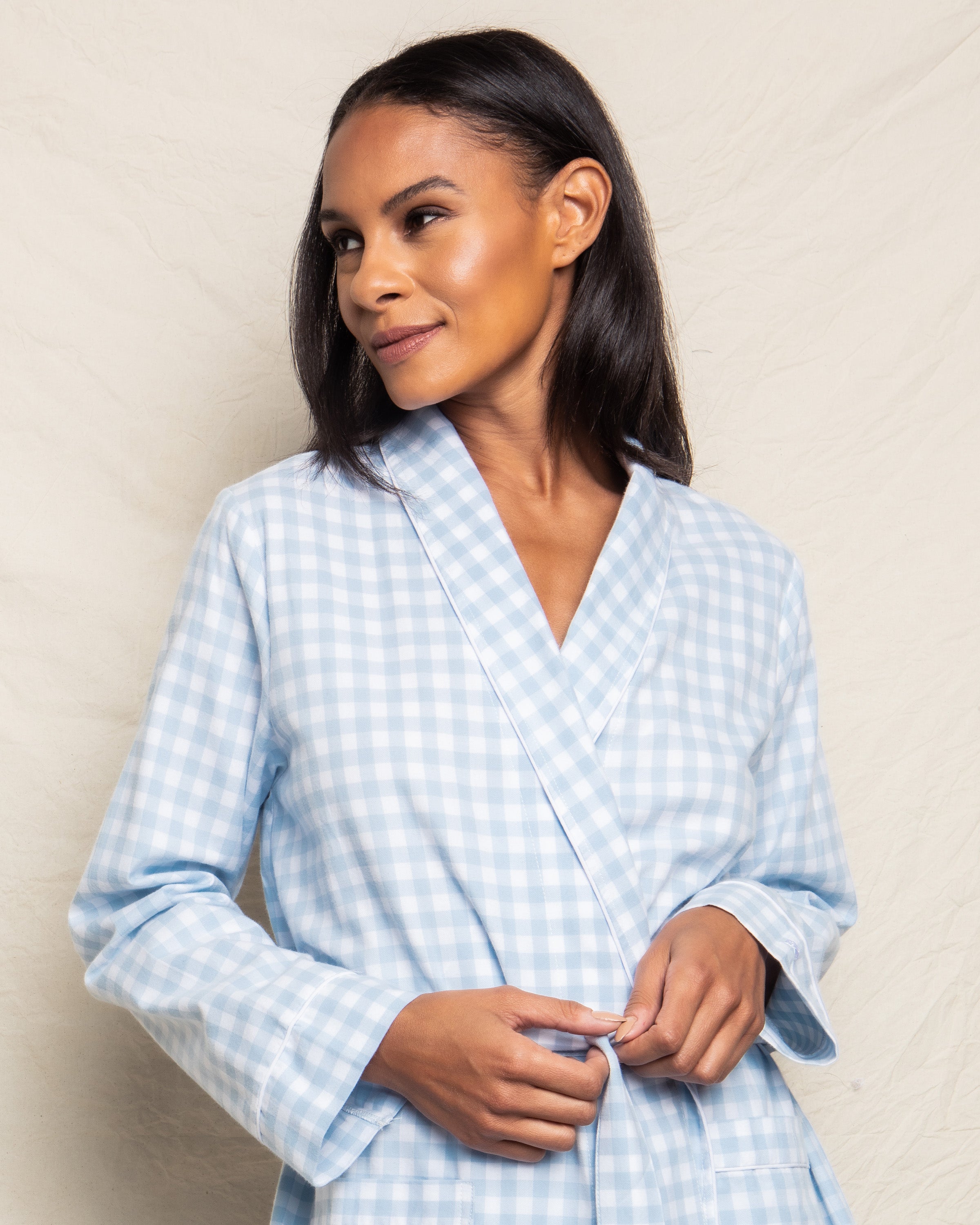 Women's Twill Robe in Light Blue Gingham