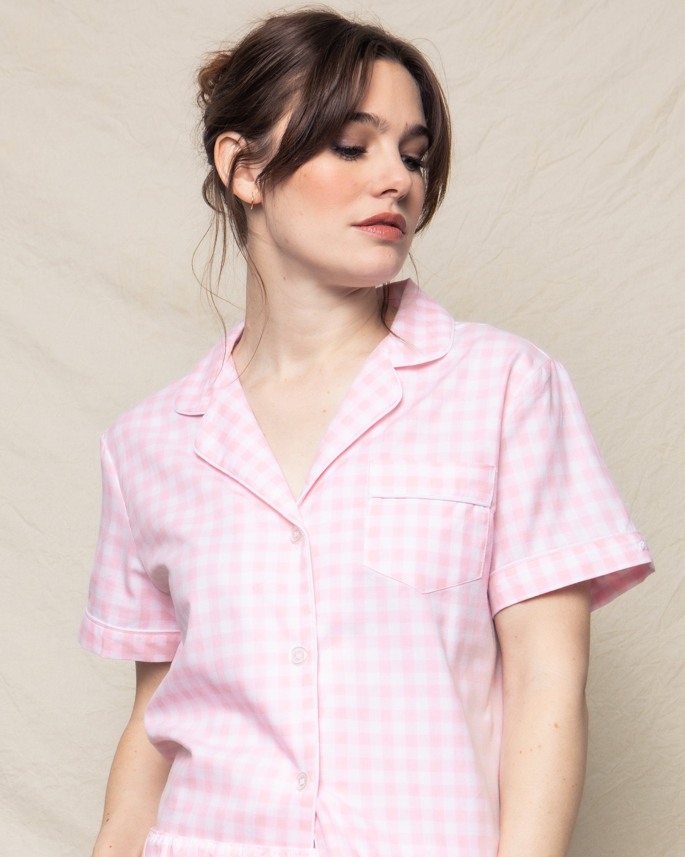 Women's Twill Pajama Short Set in Pink Gingham