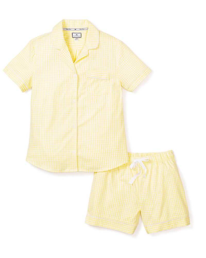 Women's Twill Pajama Short Set in Yellow Gingham – Petite Plume