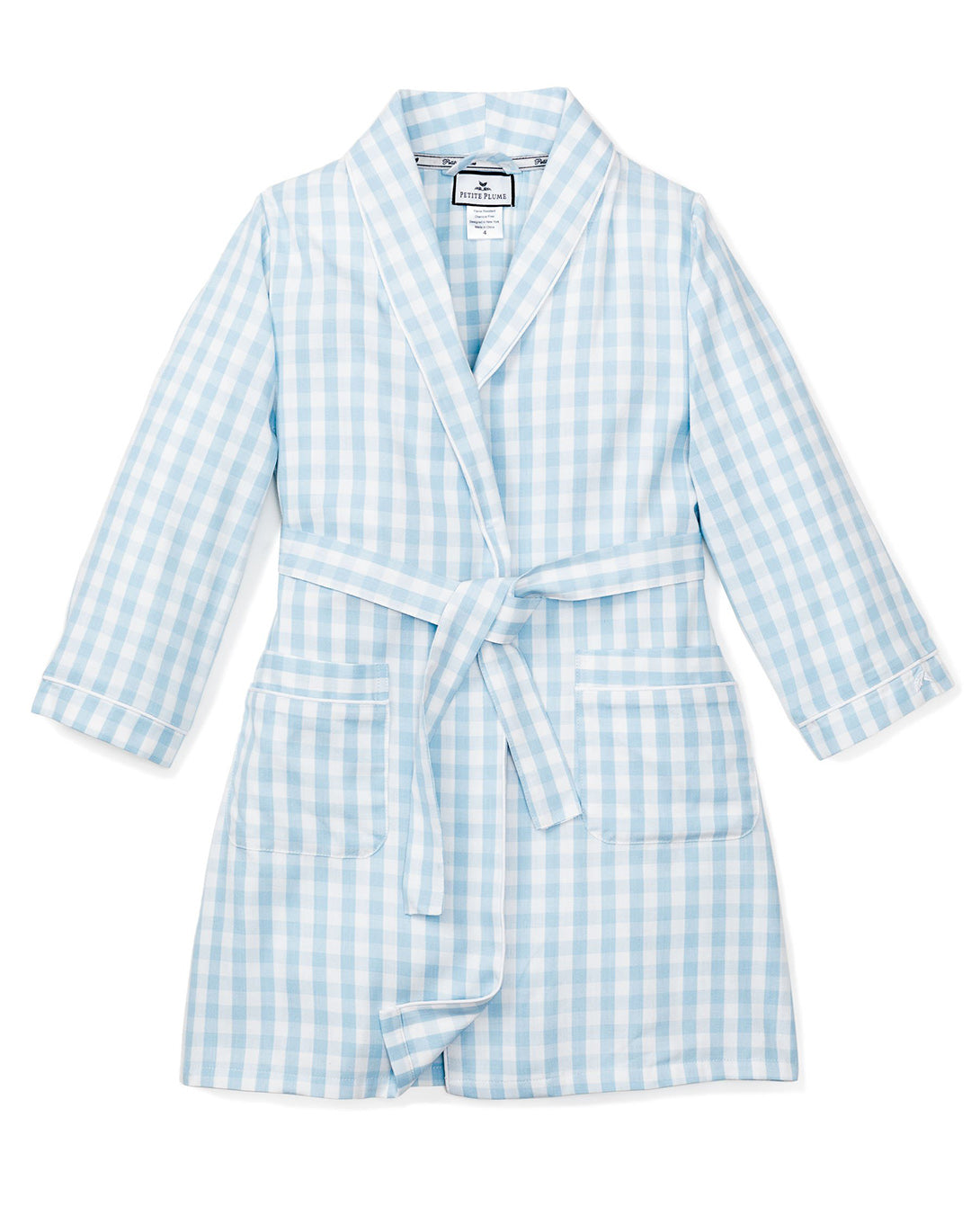 Kid's Twill Robe in Light Blue Gingham