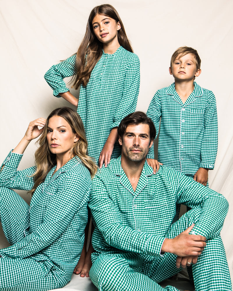 Forest Green Plaid Men's Flannel Pajama Pants - Little Blue House US