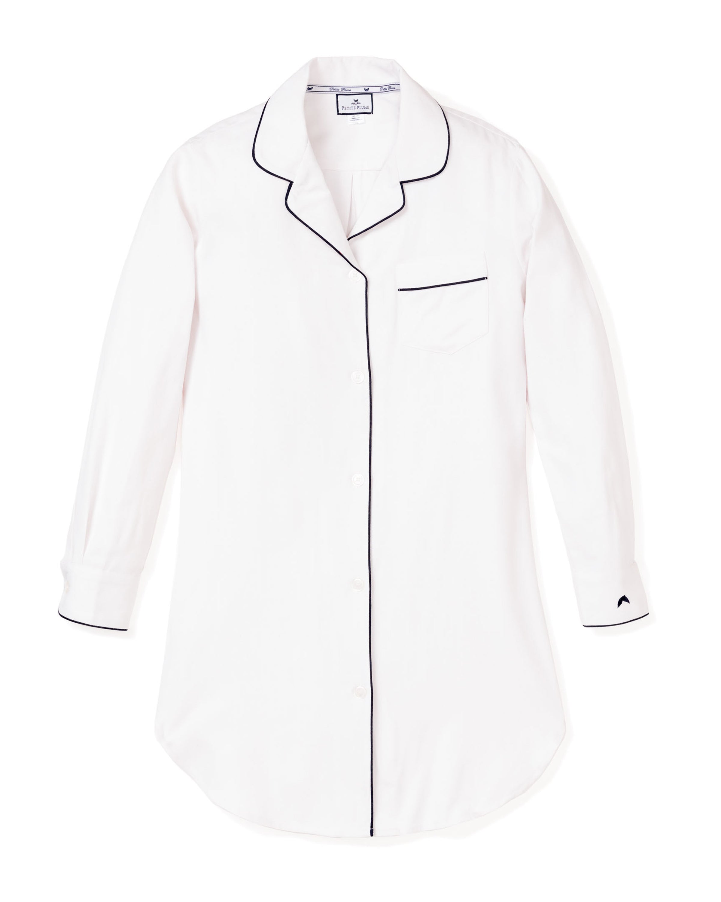 Women's Pima Nightshirt in White with Black Piping