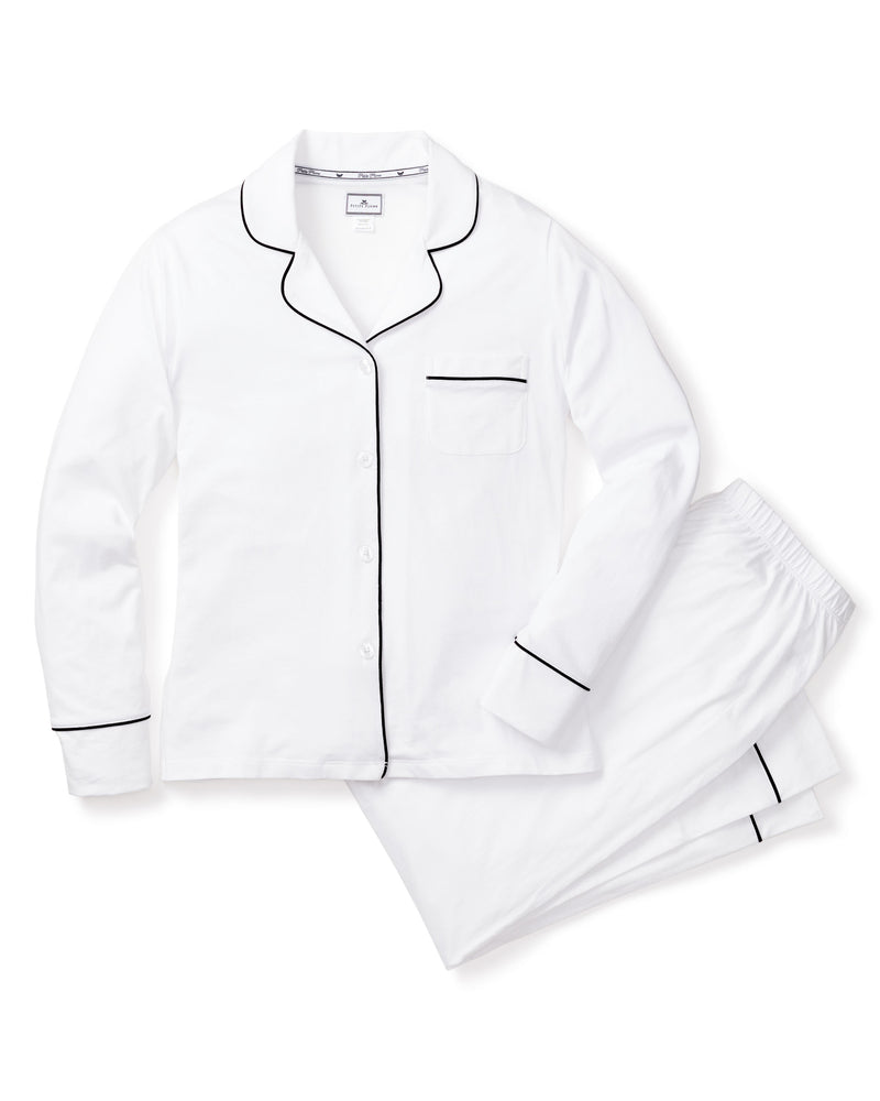 Women's Pima Pajama Set in White with Black Piping – Petite Plume