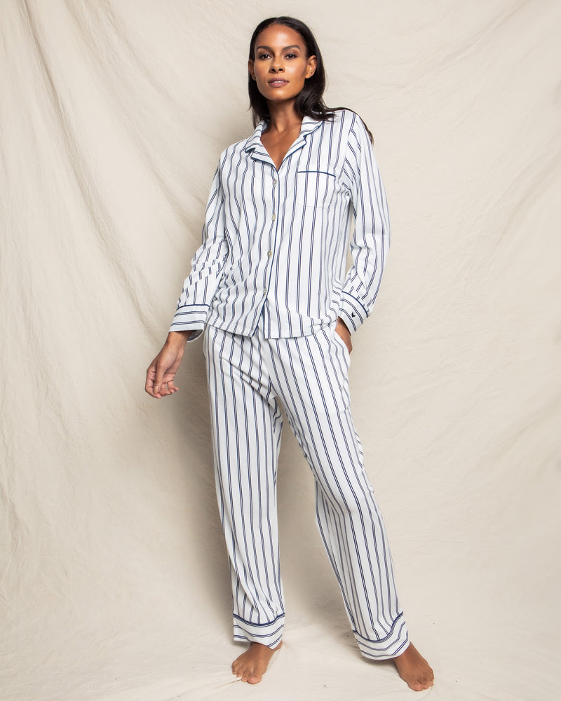 Piped Silk Stripe Pajama Set