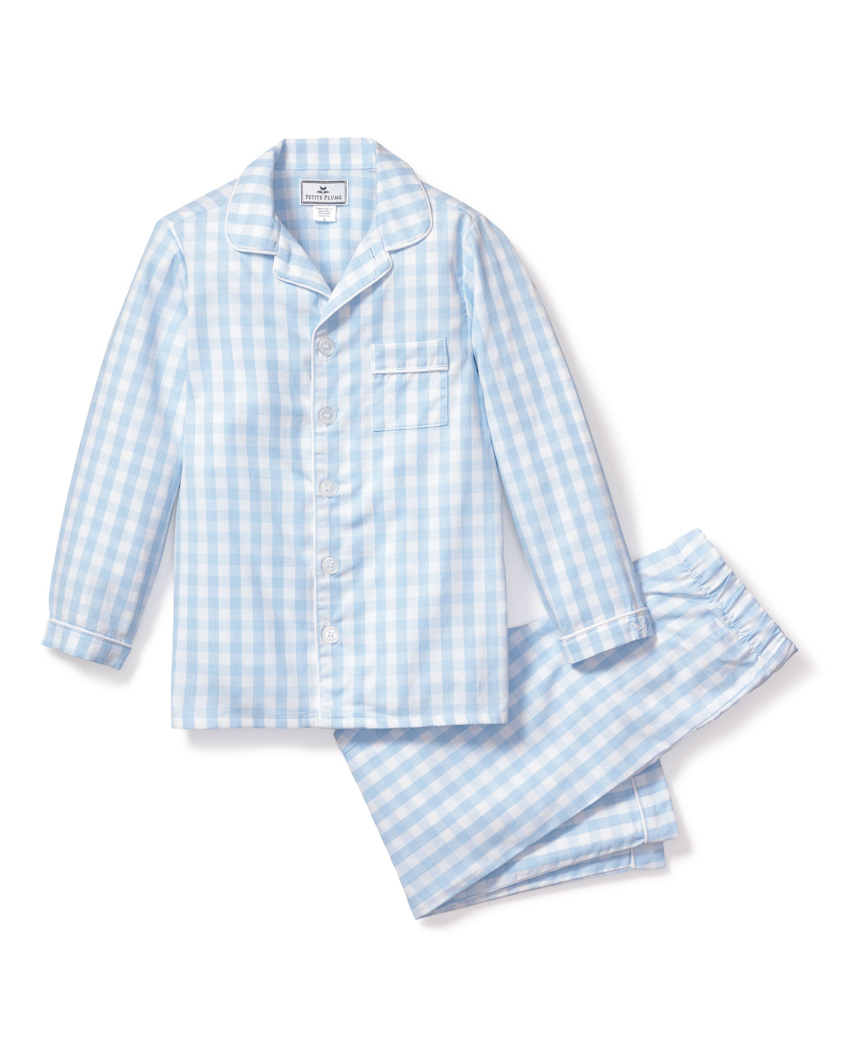 Boy's Light Blue Gingham Pajama Set | Petite Plume