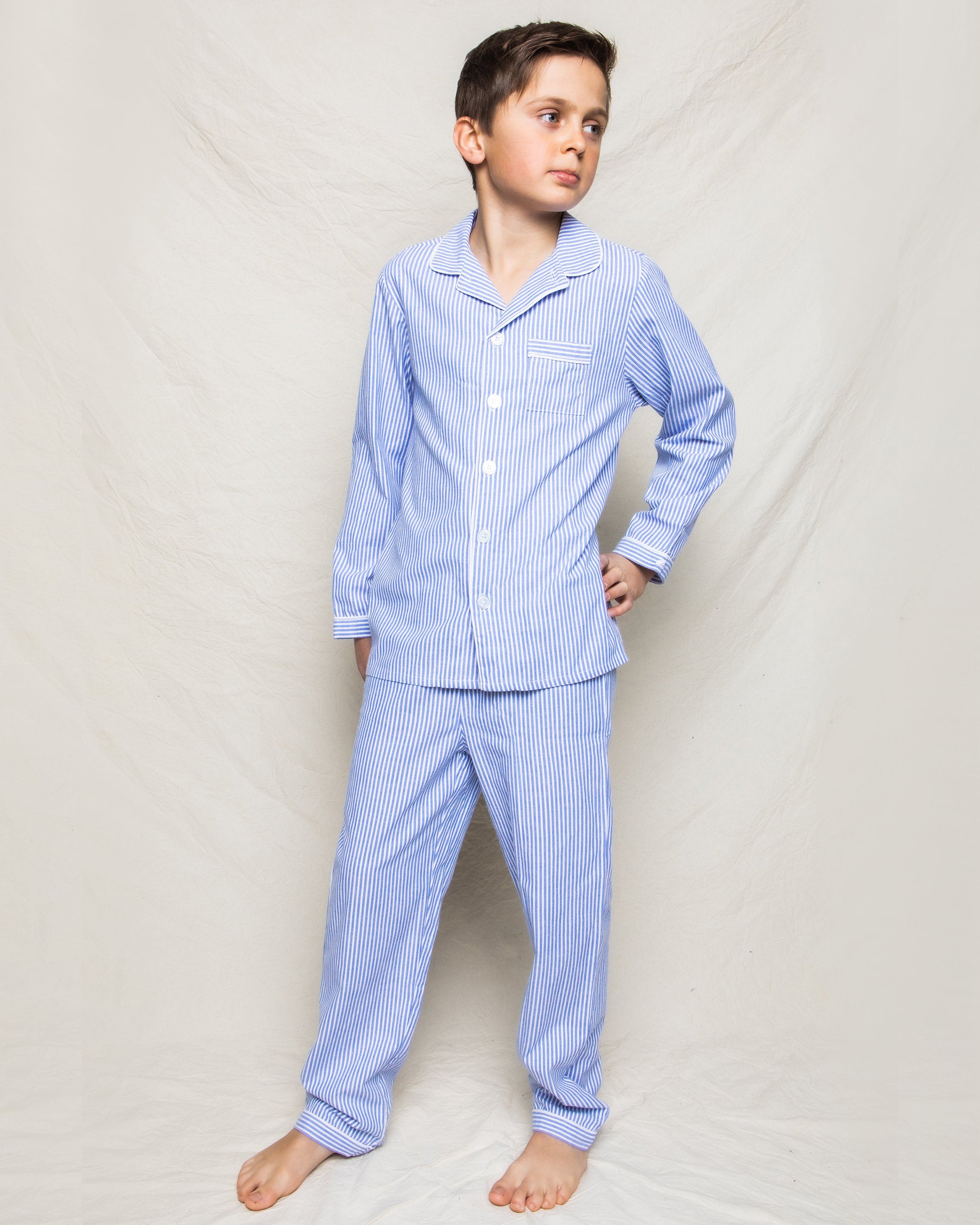 Kid's Twill Pajama Set in French Blue Seersucker