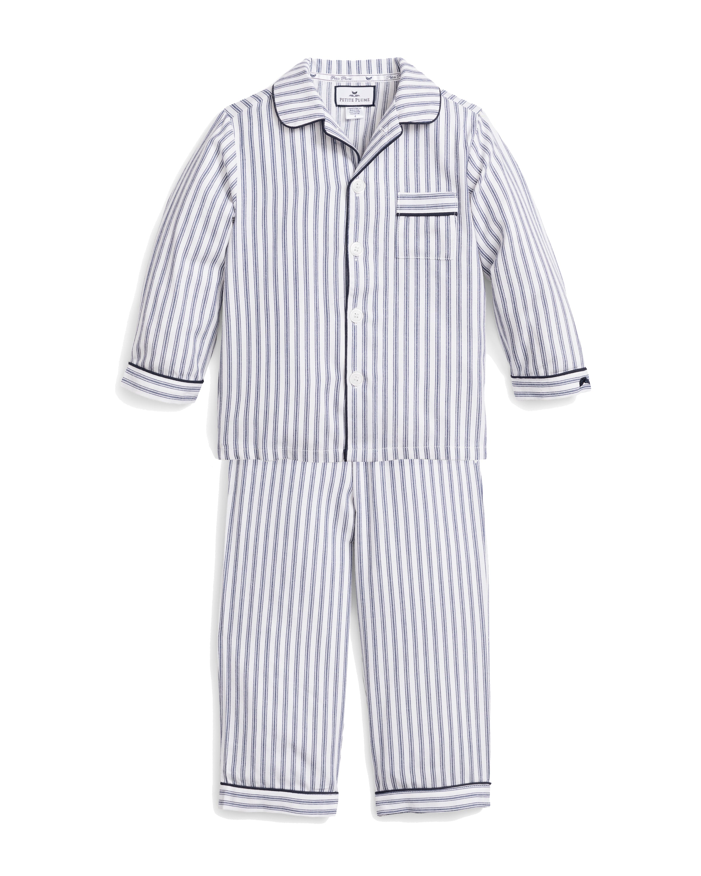 Kid's Twill Pajama Set in Navy French Ticking