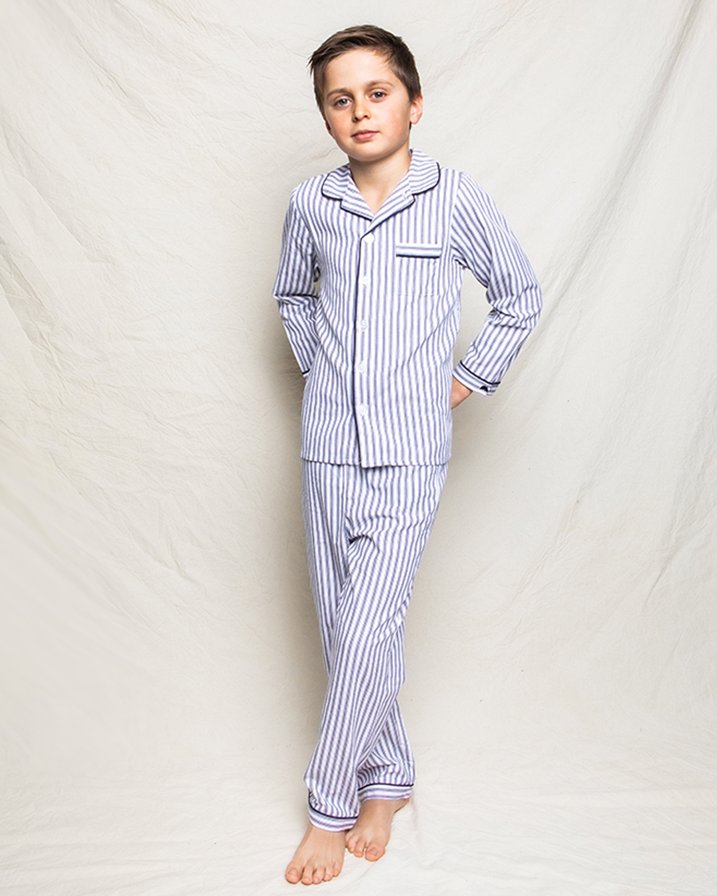 Kid's Twill Pajama Set in Navy French Ticking