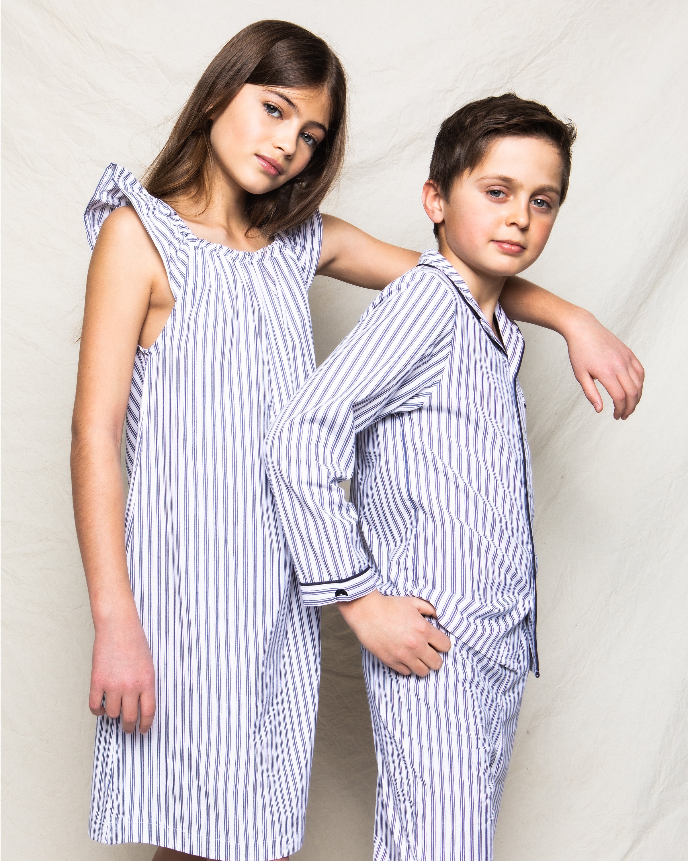 Kid's Twill Pajama Set in Navy French Ticking