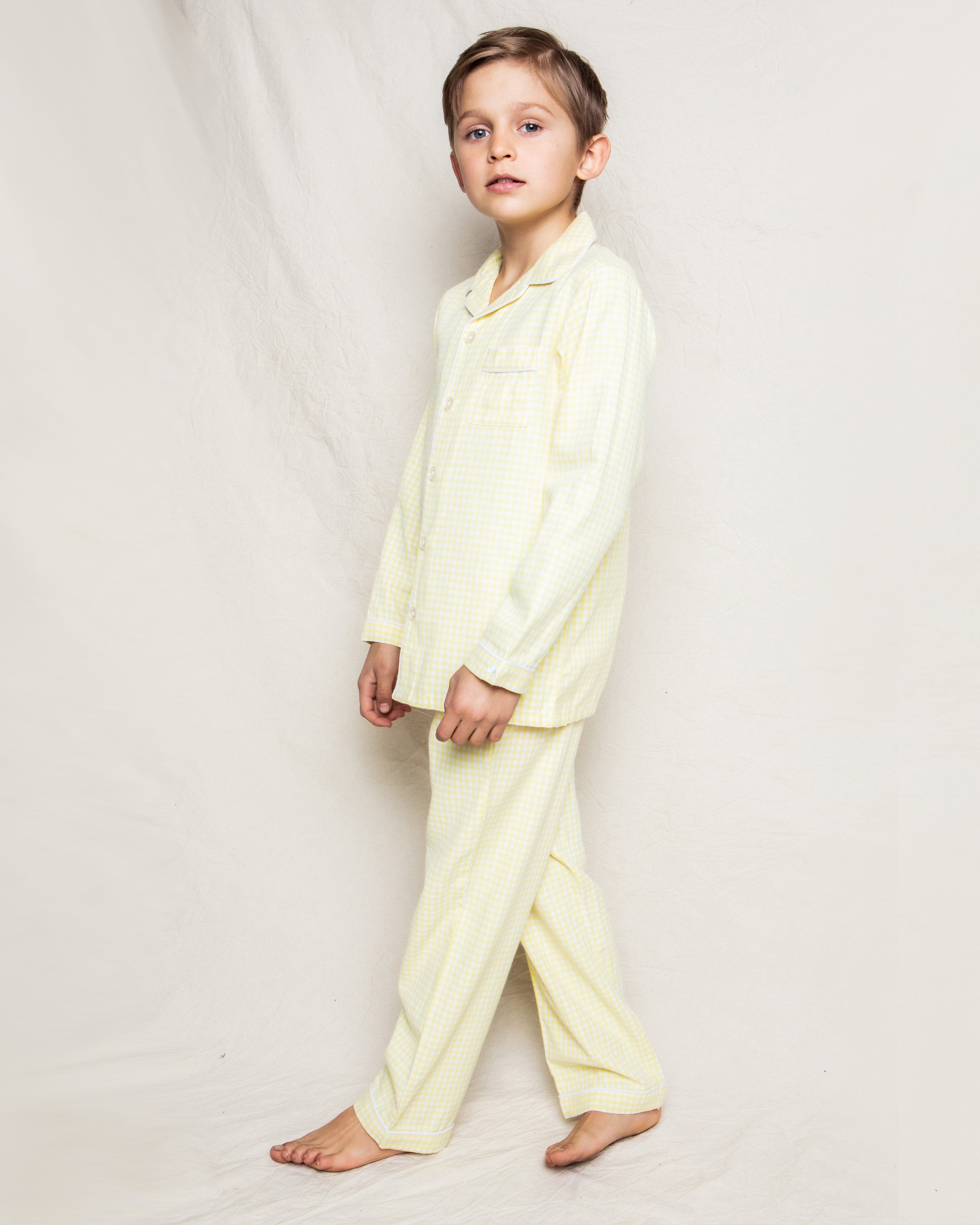 Kid's Twill Pajama Set in Yellow Gingham