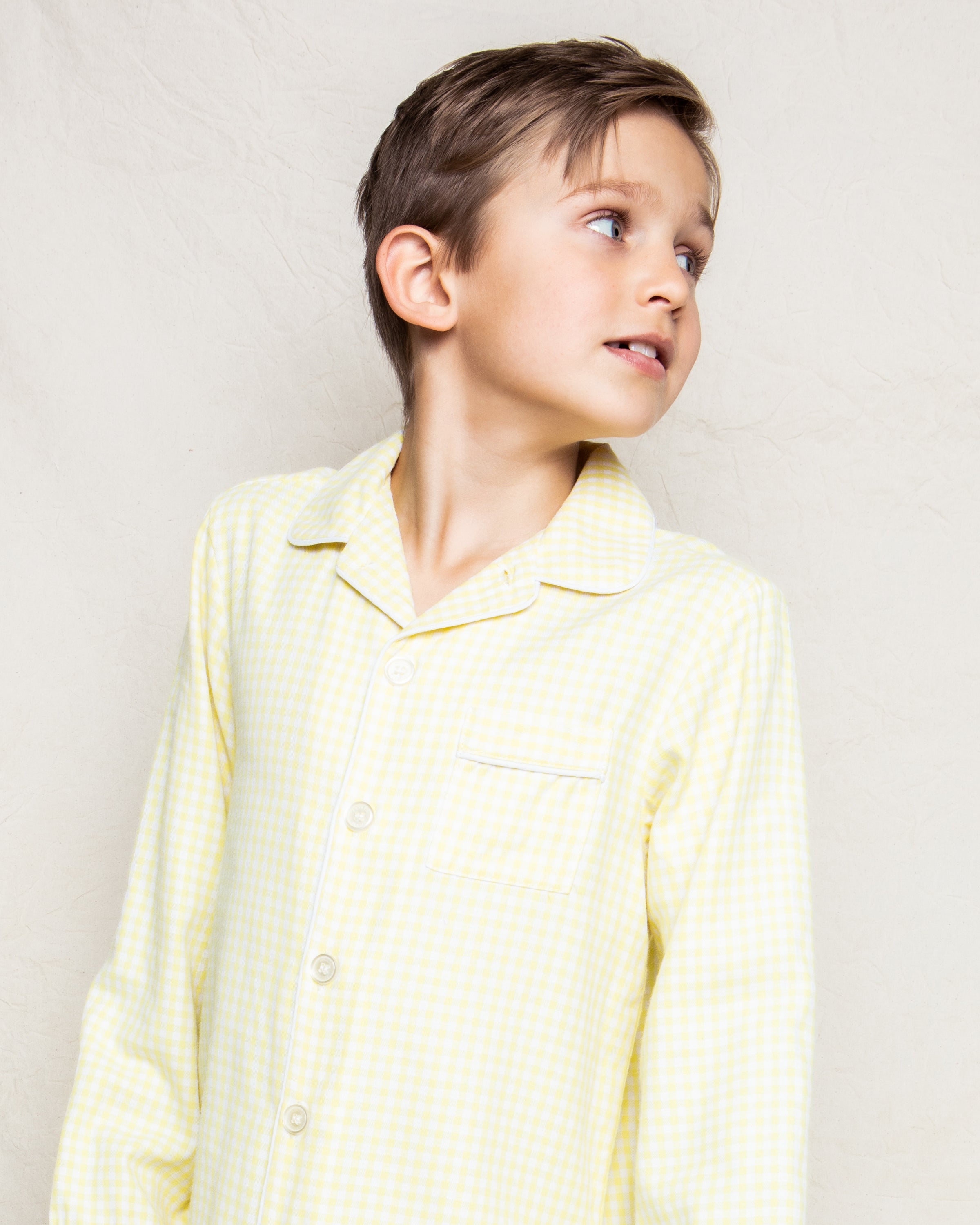 Kid's Twill Pajama Set in Yellow Gingham