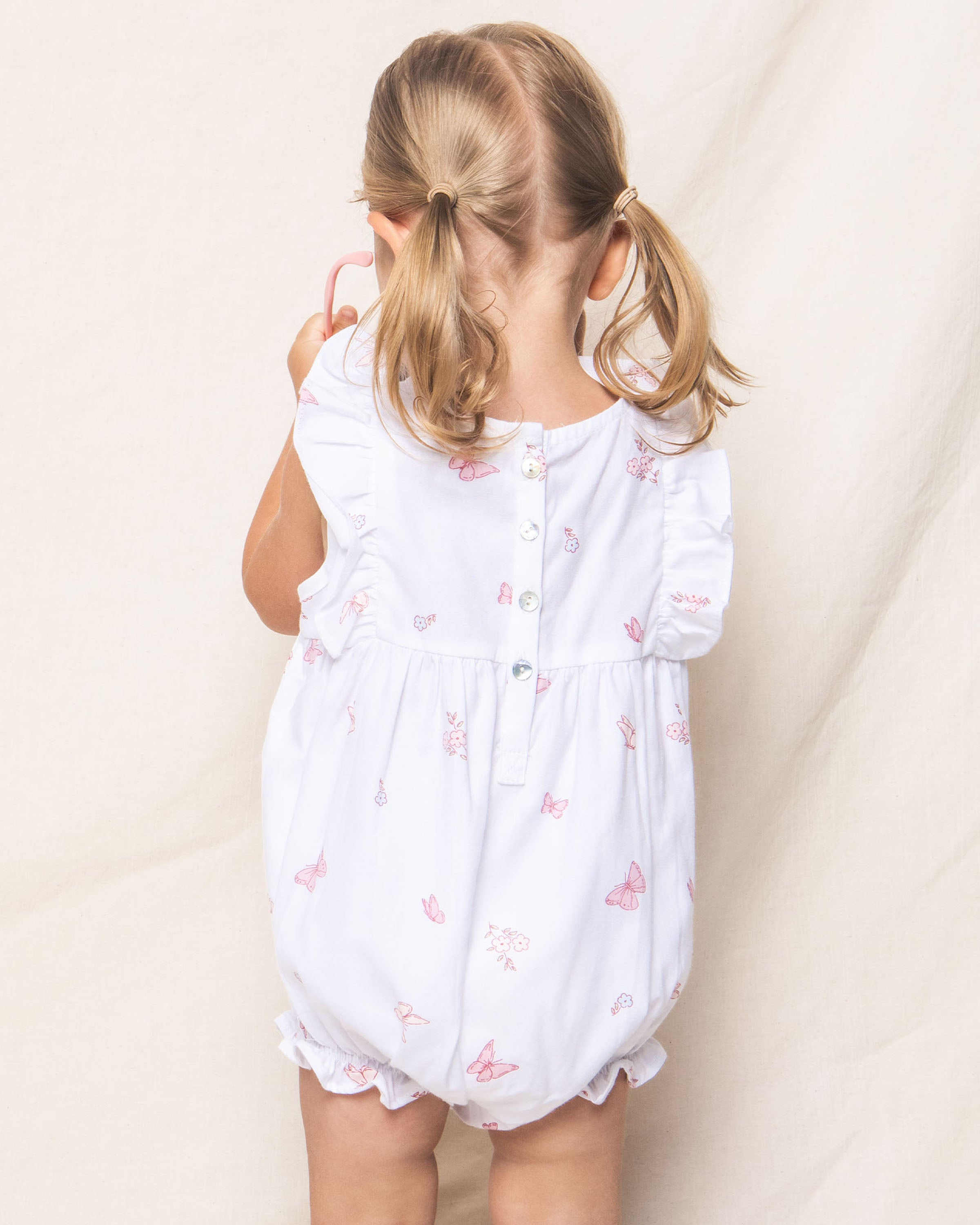 Baby's Twill Ruffled Romper in Butterflies