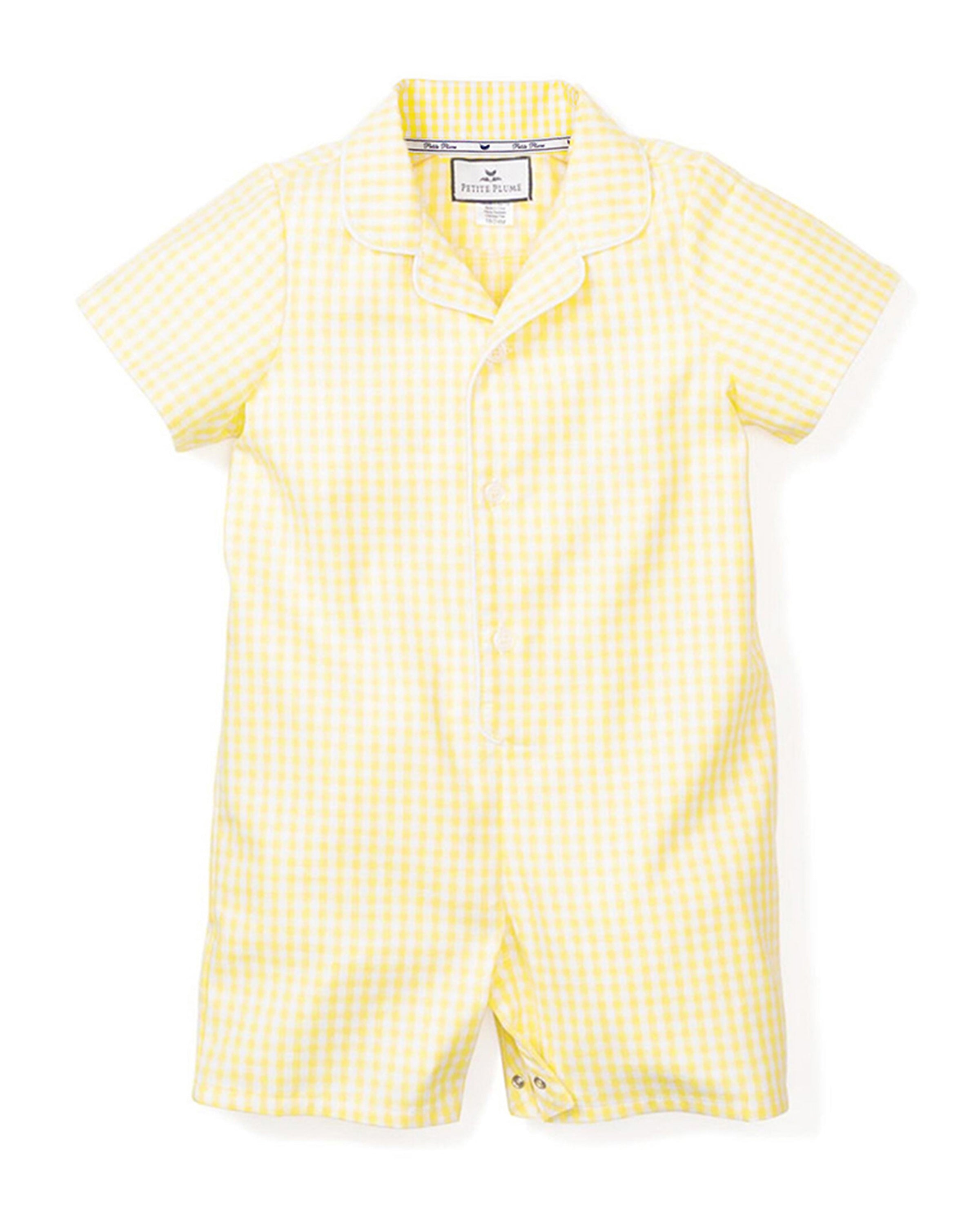 Baby's Twill Summer Romper in Yellow Gingham