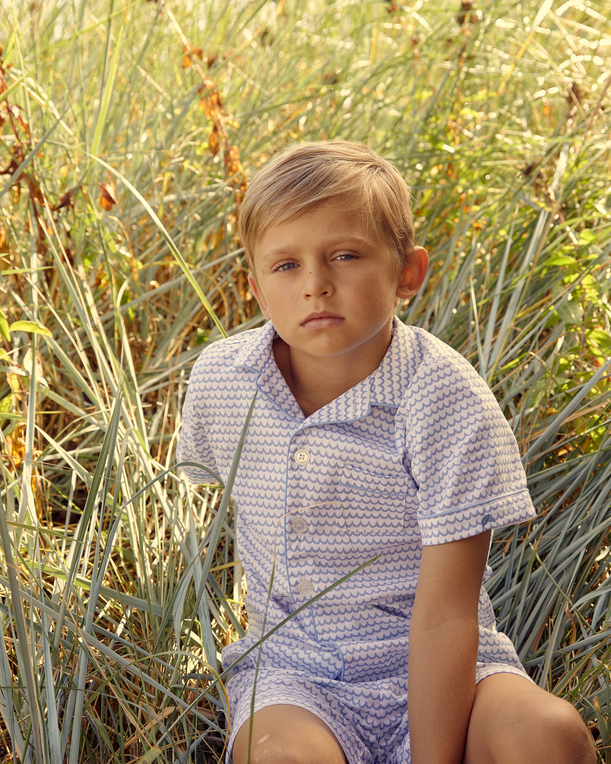 Kid's Twill Pajama Short Set in La Mer