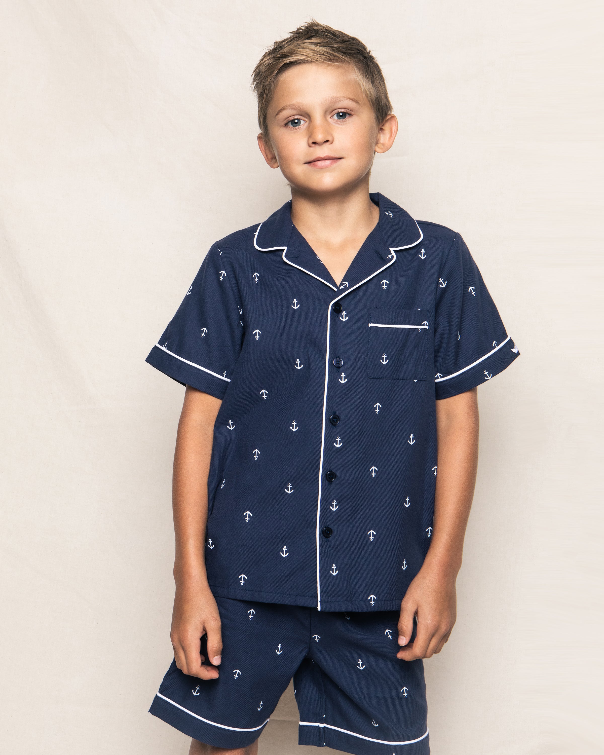 Kid's Twill Pajama Short Set in Portsmouth Anchors