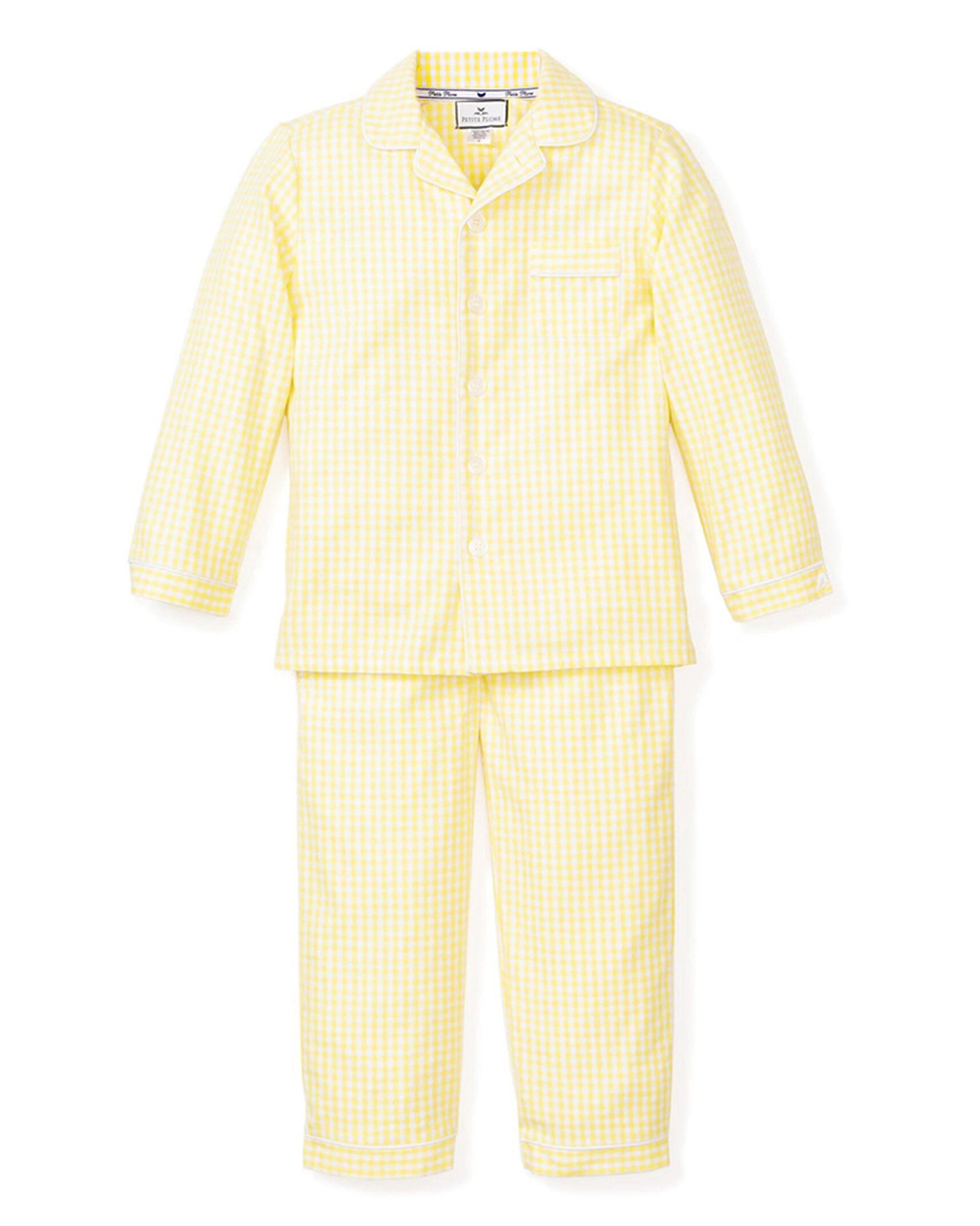 Kid's Twill Pajama Set in Yellow Gingham